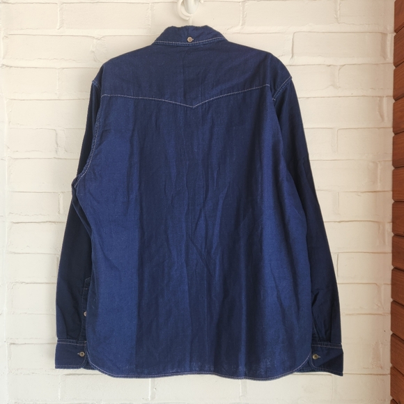 True Religion Mens Blue Western Shirt Button Down Slim Fit Cotton Size Large - Picture 5 of 8